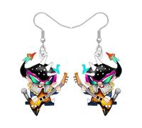 BAMAY Boucles d'oreilles en acrylique funky rock and roll punk tête de mort gnome jouer de la guitare bijoux cadeaux cool pour les amateurs de musique femmes enseignants, M, Acrylique, Pas de gemme