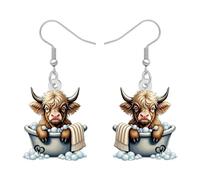 BAMAY Boucles d'oreilles pendantes en acrylique avec motif vache des Highlands, bijoux de campagne étranges, cadeaux occidentaux pour femmes, mamans, agriculteurs, Medium, Acrylique, Pas de gemme