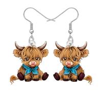 BAMAY Boucles d'oreilles pendantes en acrylique avec motif vache des Highlands, bijoux de campagne étranges, cadeaux occidentaux pour femmes, mamans, agriculteurs, Medium, Acrylique, Pas de gemme