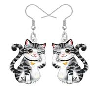 BAMAY Boucles d'oreilles pendantes en acrylique en forme de chat tigré - Cadeau pour femme, maman, propriétaire d'animaux domestiques, Medium, Acrylique, Pas de gemme