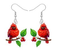 BAMAY Boucles d'oreilles pendantes en acrylique rouge avec fleurs et champignons, bijoux d'été pour les amateurs d'oiseaux, cadeaux pour femmes et mamans, Moyen, Acrylique, Pas de pierre précieuse