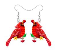 BAMAY Boucles d'oreilles pendantes en acrylique rouge avec fleurs et champignons, bijoux d'été pour les amateurs d'oiseaux, cadeaux pour femmes et mamans, Moyen, Acrylique, Pas de pierre précieuse