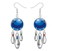 BAMAY Boucles d'oreilles pendantes pendantes en acrylique avec boule plate en acrylique, accessoires de bowling, cadeaux pour femme, maman, amateurs de sport, entraîneurs, enseignants, Medium