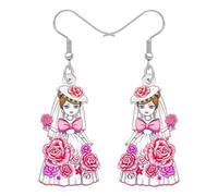 BAMAY Boucles d'oreilles pendantes romantiques en acrylique avec fleur rose pour mariage, demoiselle d'honneur, enterrement de vie de jeune fille, cadeau pour future épouse, cadeau de fête prénuptiale