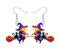 BAMAY Boucles d'oreilles Sorcière en Acrylique pour Femmes Filles, Boucles d'oreilles Halloween Effrayant Chat Noir Citrouille Sorcière Balai Sorcière Wicked Cadeaux pour Femmes Bijoux (Colorée)