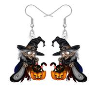 BAMAY Boucles d'oreilles Sorcière en Acrylique pour Femmes Filles, Boucles d'oreilles Halloween Effrayant Chat Noir Citrouille Sorcière Balai Sorcière Wicked Cadeaux pour Femmes Bijoux (Noir)