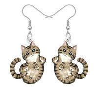 BAMAY Cadeaux Chat Mignon Tabby Boucles d'oreilles Acryliques Chat Pendants Bijoux Chatons Animaux Cadeaux pour Femmes Filles Maman Propriétaires d'Animaux Amoureux Charms (Marron)