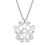 BAMAY Collier Dauphin Animaux Marins Tortue en Acier Inoxydable Crabe Hippocampe Pendentif Requin Bijoux Charms Cadeaux pour Femmes Filles (Pieuvre Plaqué Argent)
