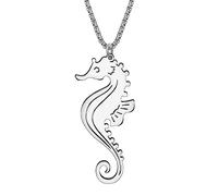 BAMAY Collier Dauphin Animaux Marins Tortue en Acier Inoxydable Crabe Hippocampe Pendentif Requin Bijoux Charms Cadeaux pour Femmes Filles (Hippocampe Plaqué Argent)