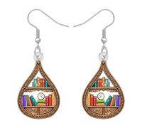 BAMAY Livre Cadeaux pour Femmes Filles,Acrylique Funky Livre Boucles d'oreilles Pendentif Graduation Appreciation Enseignant Bijoux Livres Cadeaux pour Bibliothécaire Bookworm Readers (Tan)
