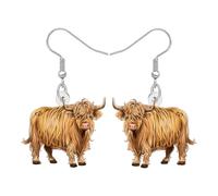 BAMAY Mignon Cadeaux Vache Highland Acrylique Boucles d'oreilles Vache Hyland Pendentifs Bijoux de Campagne Bizarre Cadeaux de Campagne Western pour Femmes Filles Maman Fermiers (Café)