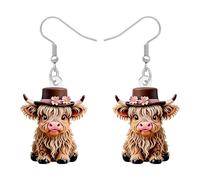 BAMAY Mignon Cadeaux Vache Highland Acrylique Boucles d'oreilles Vache Hyland Pendentifs Bijoux de Campagne Bizarre Cadeaux de Campagne Western pour Femmes Filles Maman Fermiers (Ombre)