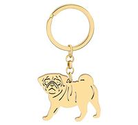 BAMAY Porte Clé Chien Carlin en Acier Inoxydable Chihuahua Labrador Corgi Puppy Porte-clés Charms Pets Cadeaux pour Femmes Filles (Pug Doré)