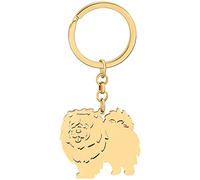 BAMAY Porte Clé Chien Carlin en Acier Inoxydable Chihuahua Labrador Corgi Puppy Porte-clés Charms Pets Cadeaux pour Femmes Filles (Chow Chow Doré)