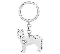BAMAY Porte Clé Chien Carlin en Acier Inoxydable Chihuahua Labrador Corgi Puppy Porte-clés Charms Pets Cadeaux pour Femmes Filles (Husky Argenté)
