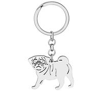 BAMAY Porte Clé Chien Carlin en Acier Inoxydable Chihuahua Labrador Corgi Puppy Porte-clés Charms Pets Cadeaux pour Femmes Filles (Pug Argenté)