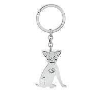 BAMAY Porte Clé Chien Carlin en Acier Inoxydable Chihuahua Labrador Corgi Puppy Porte-clés Charms Pets Cadeaux pour Femmes Filles (Chihuahua Argenté)