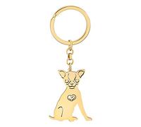 BAMAY Porte Clé Chien Carlin en Acier Inoxydable Chihuahua Labrador Corgi Puppy Porte-clés Charms Pets Cadeaux pour Femmes Filles (Chihuahua Doré)