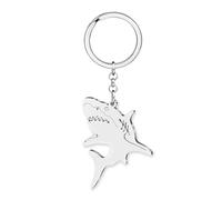 BAMAY Porte-clés en acier inoxydable avec tortue de mer, requin, dauphin, poisson, hippocampe, crabe, cadeau pour femmes et filles, Requin argenté, 37mm x 27mm