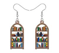 BAMAY Retour à l'école Boucles d'oreilles Bus Acrylique Crayon Cahier pour Enseignants Etudiants Femmes Filles Bijoux Cadeaux (Etagère à Livres)