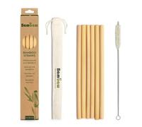 Bambaw 6 Pailles en Bambou de 22 cm, Pailles Écologiques, Biodégradables et Réutilisables, Inclus une Brosse de Nettoyage et une Petite Pochette de Rangement Pour Paille Individuelle
