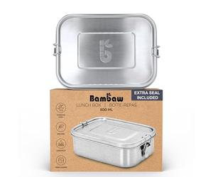 Bambaw Boite Gouter Inox 800 ml | Boite à Gouter Sans Bpa | Boite Repas Hermetique | Boite Compartiment Repas | Lunch Box Etanche | Bento Inox 800 ml | Lunchbox