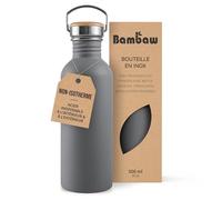 Bambaw Bouteille d'eau de 473,6 g sans paille, bouteille d'eau grise à paroi unique en acier inoxydable, non isolée, réutilisable, sans BPA, petite bouteille d'eau avec poignée - Gris orage