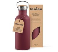 Bambaw Bouteille d'eau en acier inoxydable rouge non isolée, sans BPA, anti-fuite, réutilisable