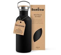 Bambaw Bouteille d'eau en acier inoxydable - Sport noire - Non isolée - 1 l - Réutilisable - Métal - Sans BPA - Noir onyx