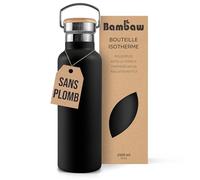 Bambaw Bouteille d'eau isotherme de 946,2 g, noir avec poignée, bouteille d'eau isotherme en métal - 1 litre - Grande bouteille d'eau de 946,2 ml - Noir de jais