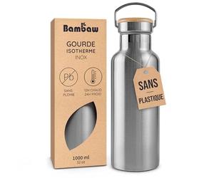 Bambaw Bouteille Inox 1l, Gourde Isotherme Sport, Bouteille Isotherme 1l en Acier Haute Qualité, Pour Boissons Chaudes ou Froides, Idéale au Travail, à l'École ou à la Salle de Sport (Acier Naturel)