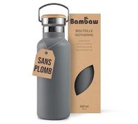 Bambaw Bouteille Isotherme 500ml, Gourde Eau Inox, Gourde Isotherme 500ml à Double Paroi Étanche, Garde les Boissons Froides 24h et Chaudes 12h, Tient dans un Porte-Gobelet (Gris Anthracite)