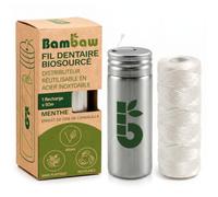 Bambaw Distributeur de fil dentaire écologique végétalien et acier inoxydable | Ruban dentaire non plastique | Recharge de 1 x 50 m