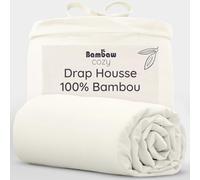 Drap Housse Beige Ivoire | 180x200 | Drap en Bambou | Housse Matelas Anti-Acariens | Drap Rafraichissant | Tissu Doux | Drap Housse Grand Bonnet | Drap Housse 180 X 200 | Bambaw
