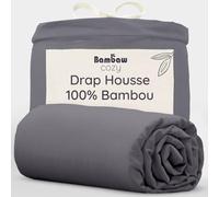 Bambaw Drap Housse Bambou 150 x 200 cm, Coupes de 35cm, Drap Housse Ultra Doux et Anti Acarien, Literie Rafraichissante en Bambou, Linge de Lit Anti Transpiration, Certifié Oeko-Tex (Anthracite)