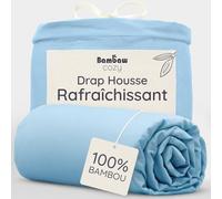 Bambaw Drap Housse Bambou 180x200 cm, pour Matelas Épais Jusqu’à 35cm, Literie Rafraichissante, Hypoallergénique et Anti Acarien, Drap Housse 180x200 en Bambou, Certifié Oeko-Tex (Bleu Clair)