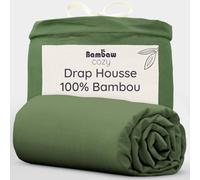 Bambaw Drap Housse Bambou 200x200 cm, pour Matelas Épais Jusqu’à 35cm, Literie Rafraichissante et Anti Acariens, Drap en Fibre de Bambou, Linge de lit Anti Transpiration, Certifié Oeko-Tex (Olive)