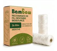 Bambaw Fil Dentaire Écologique | Goût Mentholé | Cire de Candelilla | Zéro Déchet | Boite Rechargeable (Vegan - 2 Recharges)