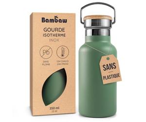 Bambaw Gourde 350ml Inox, Petite Bouteille Isotherme, Gourde Eau Inox Légère, Réutilisable & Résistante à la Rouille, Facile à Nettoyer, Idéale pour l’École, le Bureau ou le Sport (Vert Sauge)