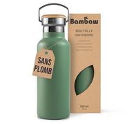 Bambaw Gourde 500ml Isotherme, Bouteille Inox Isotherme, Gourde Randonnée Legere en Métal Résistant à la Rouille, Avec Poignée et Large Goulot, Idéale pour les Voyages et le Sport (Vert Sauge)
