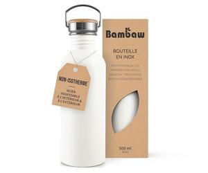 Bambaw Gourde Inox 500ml, Bouteille d'Eau Blanche, Gourde Sport Non-Isotherme et Réutilisable, Bouteille Enfant Inox - Blanc Polaire