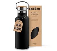 Bambaw Gourde Isotherme 500ml, Bouteille Isotherme Inox, Gourde Velo en Métal Léger, Pour Boissons Chaudes ou Froides, Tient dans un Porte-Gobelet, Idéale pour les Voyages et le Sport (Noir Onyx)