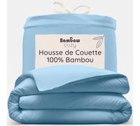 Housse Couette Bleu Clair | 200x200 | Bambou Bio | Housse Couette Douce | Drap Fraicheur | Housse Anti-Acarien | Housse de Couette Original | Parrure 200x200 2 Personnes | Bambaw