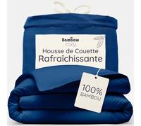 Bambaw Housse de Couette Bambou 200x200 cm, Housse de Couette Douce, Anti Acarien et Anti Transpiration, Drap en Bambou Hypoallergénique, Drap Rafraichissant Été et Hiver (Bleu Marine)