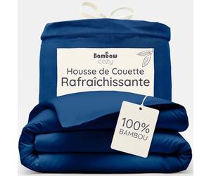 Bambaw Housse de Couette Bambou 200x200 cm, Housse de Couette Douce, Anti Acarien et Anti Transpiration, Drap en Bambou Hypoallergénique, Drap Rafraichissant Été et Hiver (Bleu Marine)