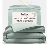 Bambaw Housse de Couette Bambou 200x200 cm, Housse de Couette Douce et Refroidissante, Drap Bambou Rafraichissant et Anti Acarien, Drap Anti Transpiration pour 2 Personnes (Vert d’Eau)