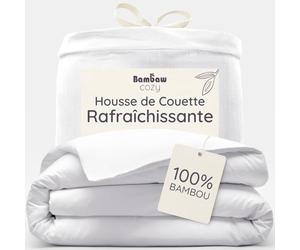 Bambaw Housse de Couette Bambou 220x240 cm, Draps Rafraichissant, Anti Acarien et Anti Allergie, Drap en Bambou Respirant, Housse de Couette Douce, pour Été et Hiver, pour 2 Personnes (Blanc)