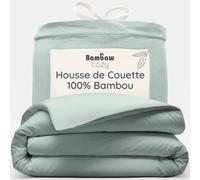 Bambaw Housse de Couette Bambou 240x220 cm, Housse de Couette Douce, Rafraichissante et Anti Acarien, Drap en Bambou Respirant et Hypoallergénique, Drap Fraicheur pour 2 Personnes (Vert d’Eau)