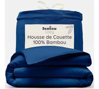 Housse Couette 240x220 Bleu Marine | Drap en Bamboo | Housse de Couette Douce | Drap Fraicheur | Housse Anti-Acarien | Parure de Lit 2 Personnes Zen | Parure Housse Couette 220x240 | Bambaw