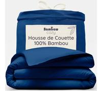 Housse Couette 240x220 Bleu Marine | Drap en Bamboo | Housse de Couette Douce | Drap Fraicheur | Housse Anti-Acarien | Parure de Lit 2 Personnes Zen | Parure Housse Couette 220x240 | Bambaw